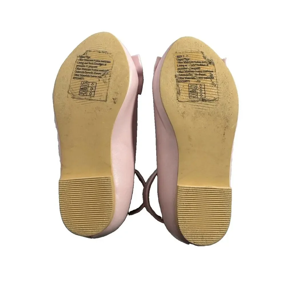 Janie and Jack Girls Pink Bow Ballet Flats Mary Jane Shoes Size 7